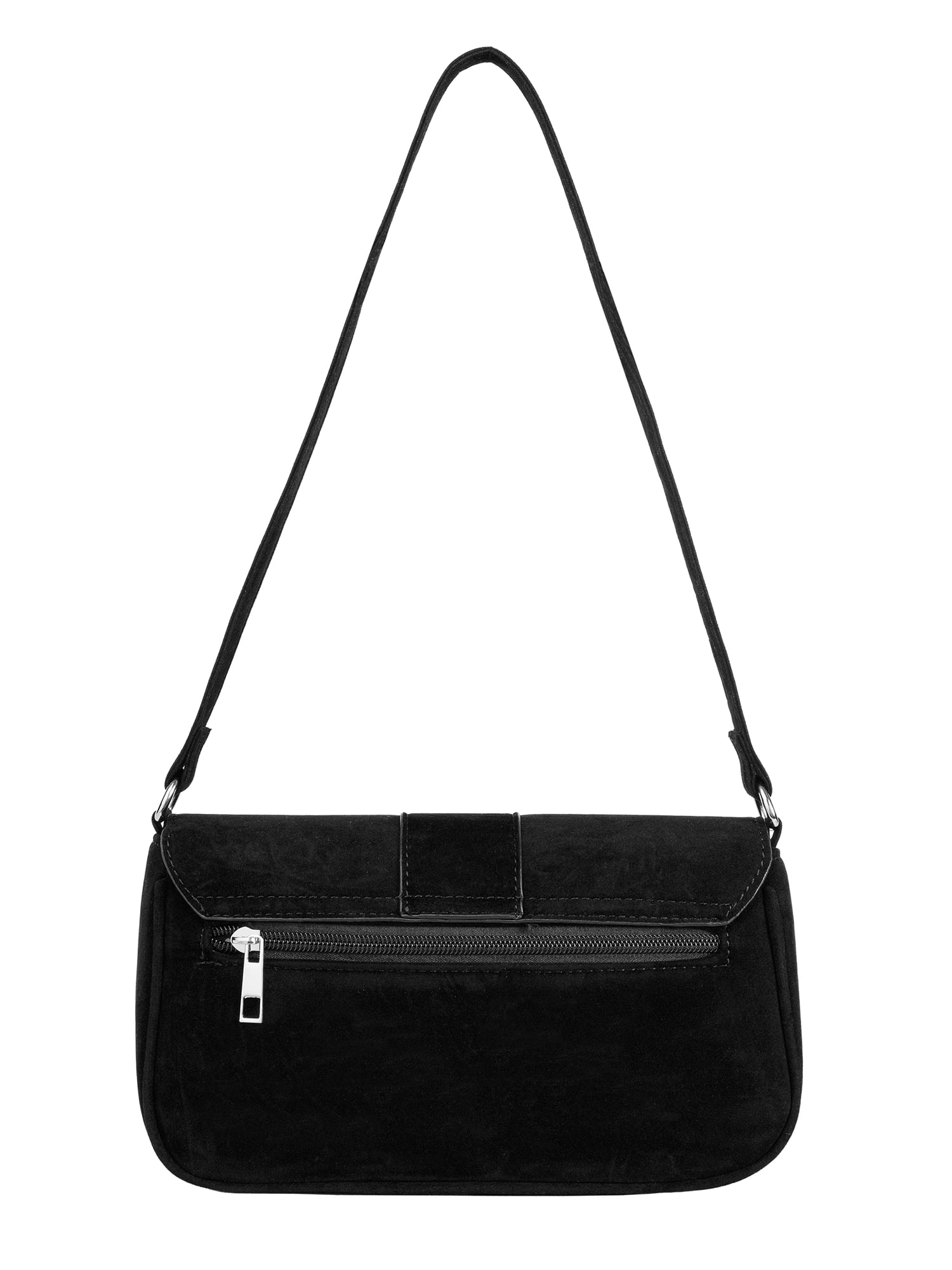 XOXO Women's Martina Velvet Flap Baguette Handbag in Black with Crystal Buckle