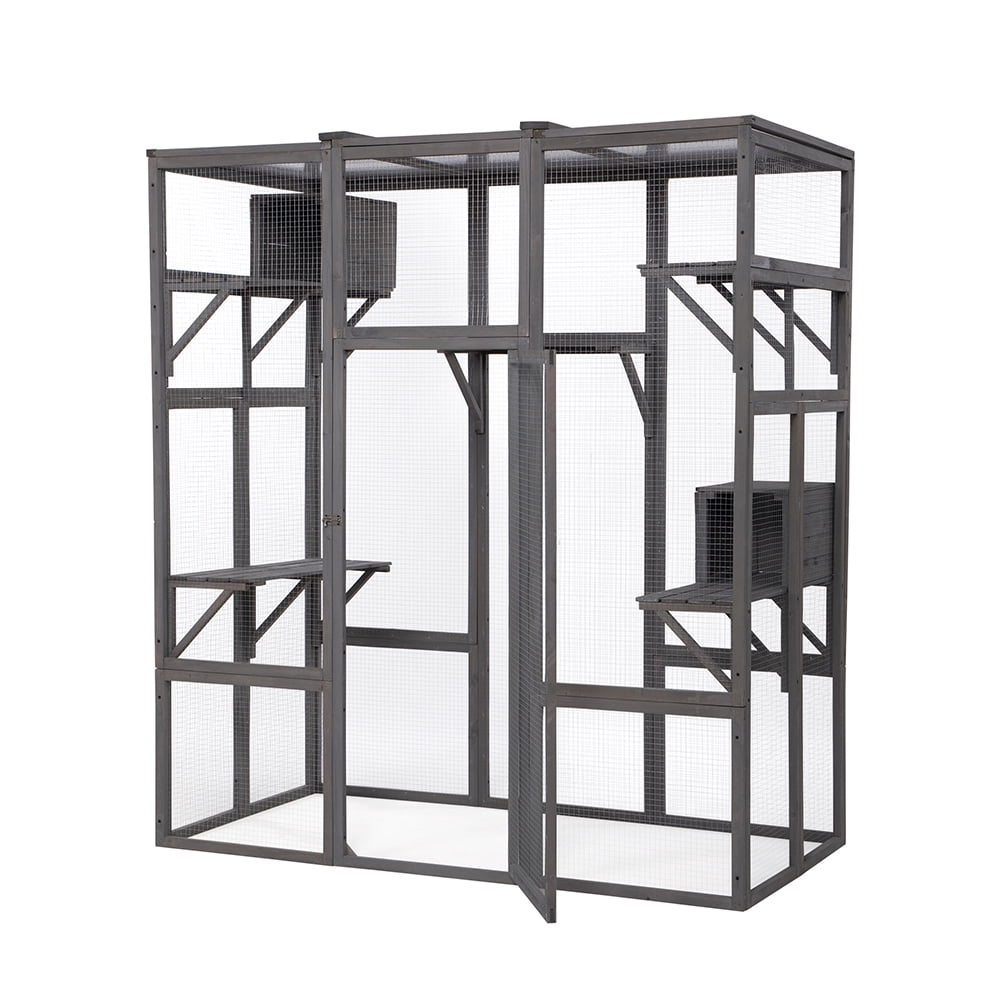 Spaco Spacious Cat Playpen with 2 Condos & 5 Platforms - Fir Wood & Galvanized Mesh - Outdoor Use