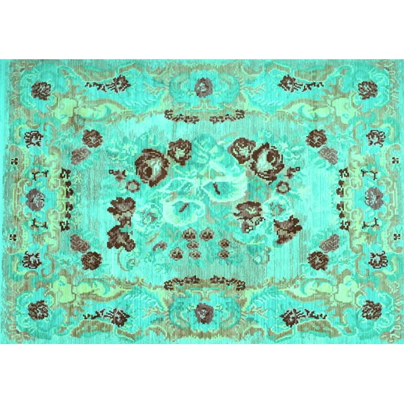 Ahgly Company Machine Washable Indoor Rectangle Abstract Turquoise Blue Contemporary Area Rugs, 6' x 9'