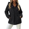 thumbnail image 3 of Jsaierl Women's Water Resistant Hooded Anorak Jacket Snap Button Drawstring Waist Windproof Lightweight Outdoor Rain Coat, 3 of 7