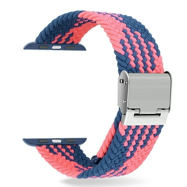 Compatible with Apple Watch Bands 38mm 40mm 41mm, Stretchable Braided Solo Loop Elastics Women Men Replacement Sport Wristband ，with Stainless steel Buckles Blue Pink