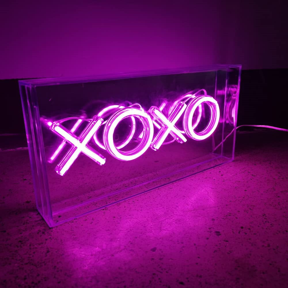 XOXO Pink Poster Acrylic Neon Sign 14" Bedroom Artwork Light Decor Lamp 