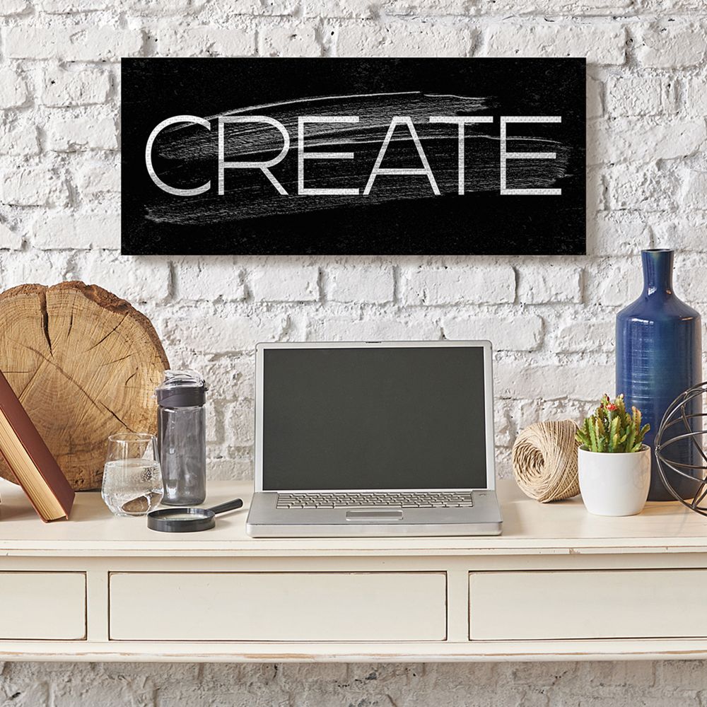 Stupell Industries Create Text Paint Stroke Inspired Black White Canvas Wall Art by Daphne Polselli