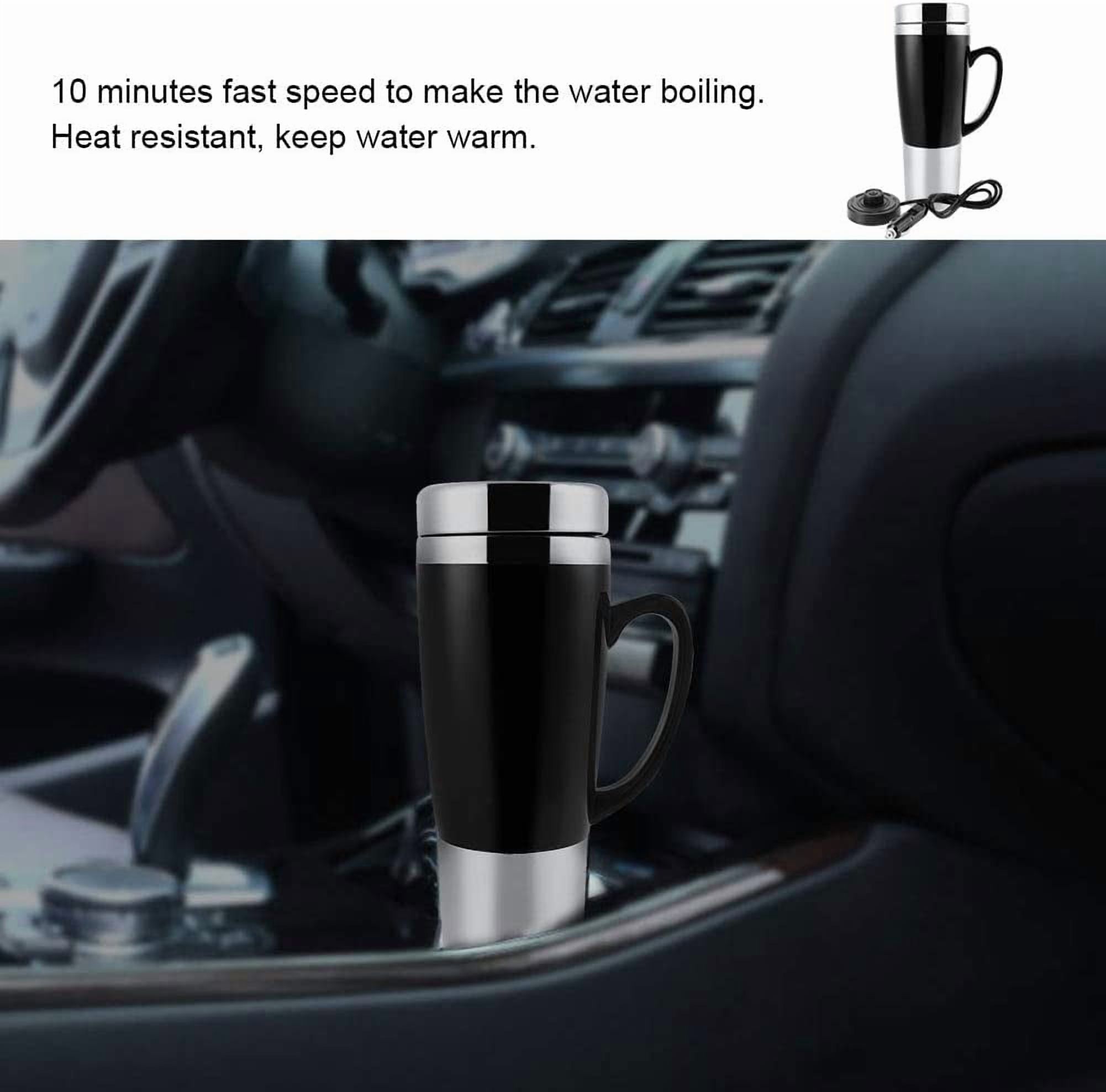 ABCISI 12V Car Kettle Boiler - 450ml Electric Water Insulated Car Mug - Travel Heating Cup Kettle - Car Heating Travel Cup for Hot Coffee/Milk/Tea(Black)