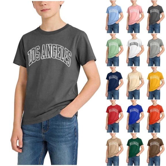 Kids Short Sleeve T Shirts Boys Girls Round Neck Summer Tshirts Fashion Graphic Cartoon Cute Casual Jogging Athletic School Children Tunic Tops Brown 9-10 Years
