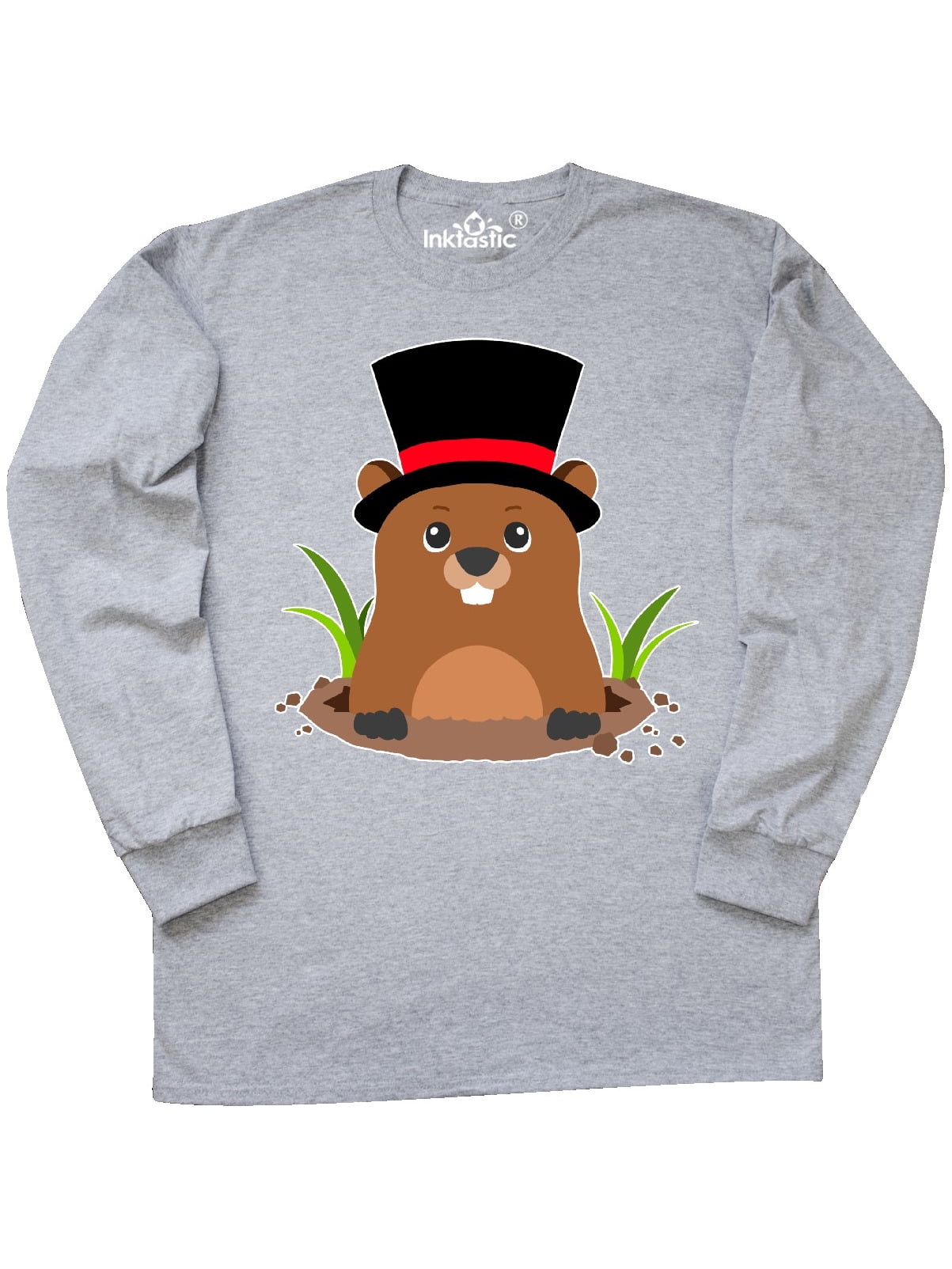 INKtastic Groundhog Day with Groundhog in Top Hat Long Sleeve TShirt