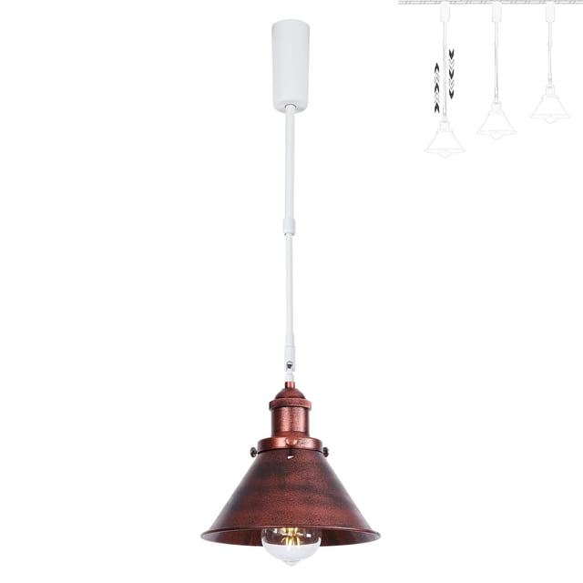 FSLiving Adjustable Height Track Pendnat Light J-Type Retractable Lift Track Spotlight with Telescoping Rod Adjustable Gimbaled Lamp-Post Juno Track Industrial Cone Lamp, Red Brown - 1 Light
