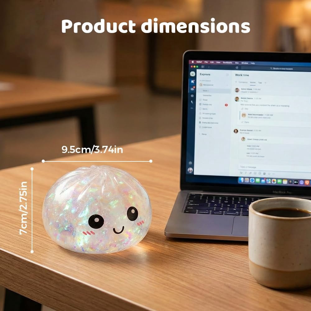 2026 New Shimmering Dumpling Squishies, Dumpling Squishy, Colorful Dumplings Stress Balls Fidget Sensory, Squeeze Dough Ball Stress Relief Hand with Food Steamer Stretchy Desk (4PCS)