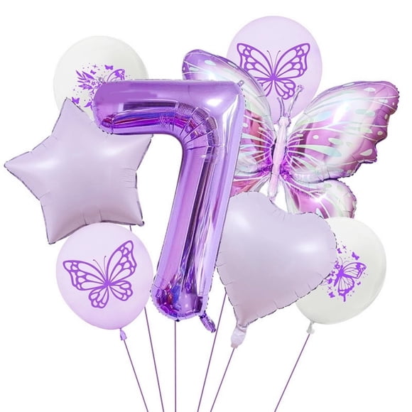 Decoraciones para fiestas con globos, color morado, para niñas que cumplen 7 años