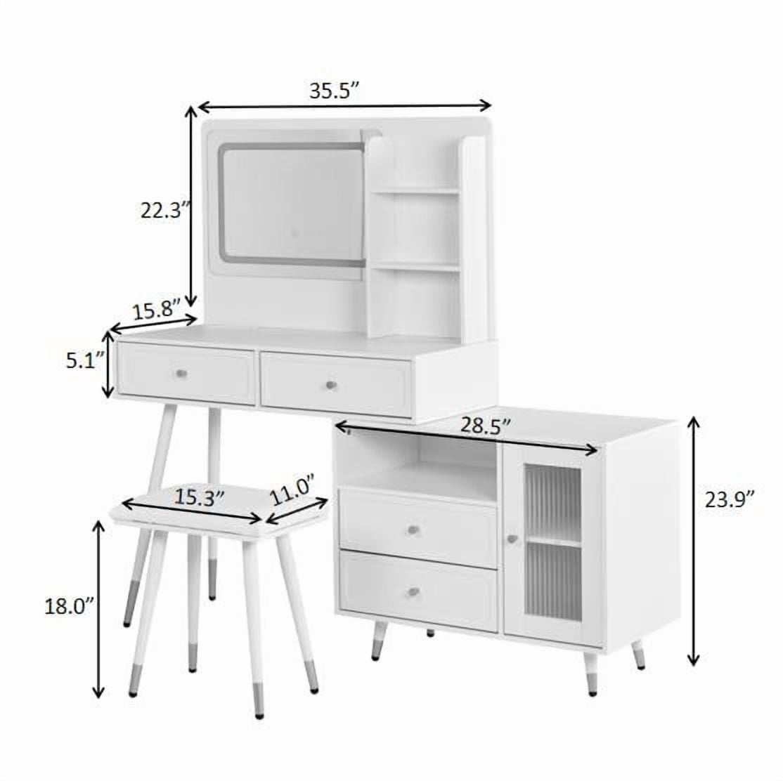 Modern Makeup Vanity with Lights, Drawers & Outlet, White