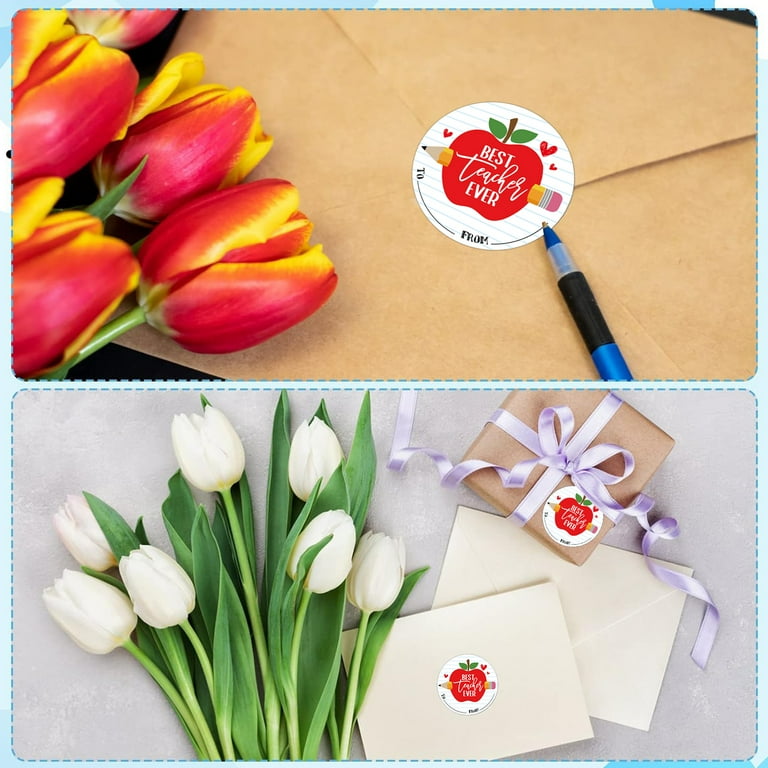 PETCEE Thank You Teacher Label Stickers 1.5" Heart Teachers Day Appreciation Gifts