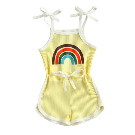 

Infant Toddler Baby Girls Playsuit Sleeveless Rainbow Print Suspender Summer