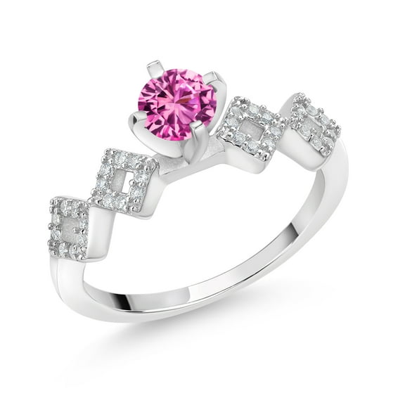 Gem Stone King 0.93 Ct Round Pink Created Sapphire 925 Sterling Silver Ring (Size 6)