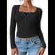 thumbnail image 2 of Blusas de Larga para Mujer, de Punto Acanalado Henley, con Botones y Corte Ajustado, Blusas Básicas Informales de Otoño 2025. Negro S, 2 of 10