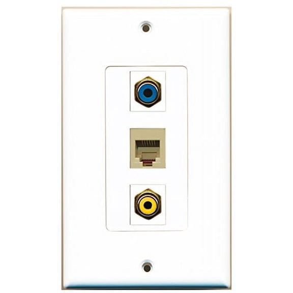 RiteAV - 1 Port RCA Yellow and 1 Port RCA Blue and 1 Port Phone RJ11 RJ12 Beige Decorative Wall Plate Decorative
