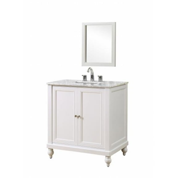 Classic 32 in. Pearl White Vanity with White Carrara Marble Top & Mirror