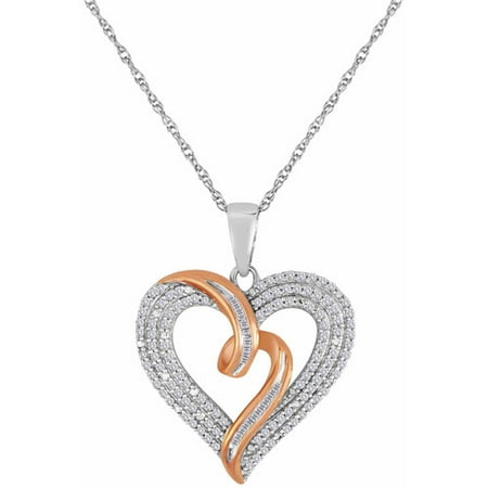1/2 Carat T.W. Diamond 14kt Rose Gold over Sterling Silver Heart Pendant, 18