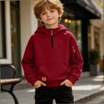 thumbnail image 5 of HAOTAGS Boys Hooded Sweatshirt (4-15) Soft Warm Long Sleeves Quater Zipper Pockets Sport Hoodie Wine Size 4T, 5 of 9