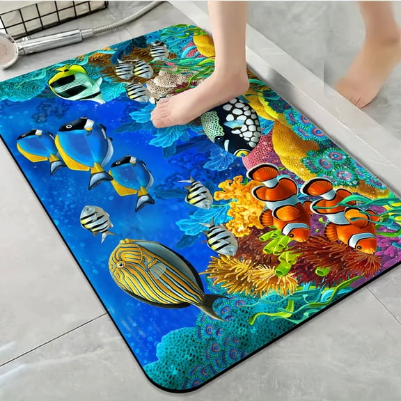 1pc Underwater Coral Reef and Fish Bathroom Rug Bathroom Decor and Accessories- Durable,Anti Slip,And Quick Drying,Suitable For Indoor/outdoor Use - Perfect For Bathrooms,Bedrooms,Kitchens
