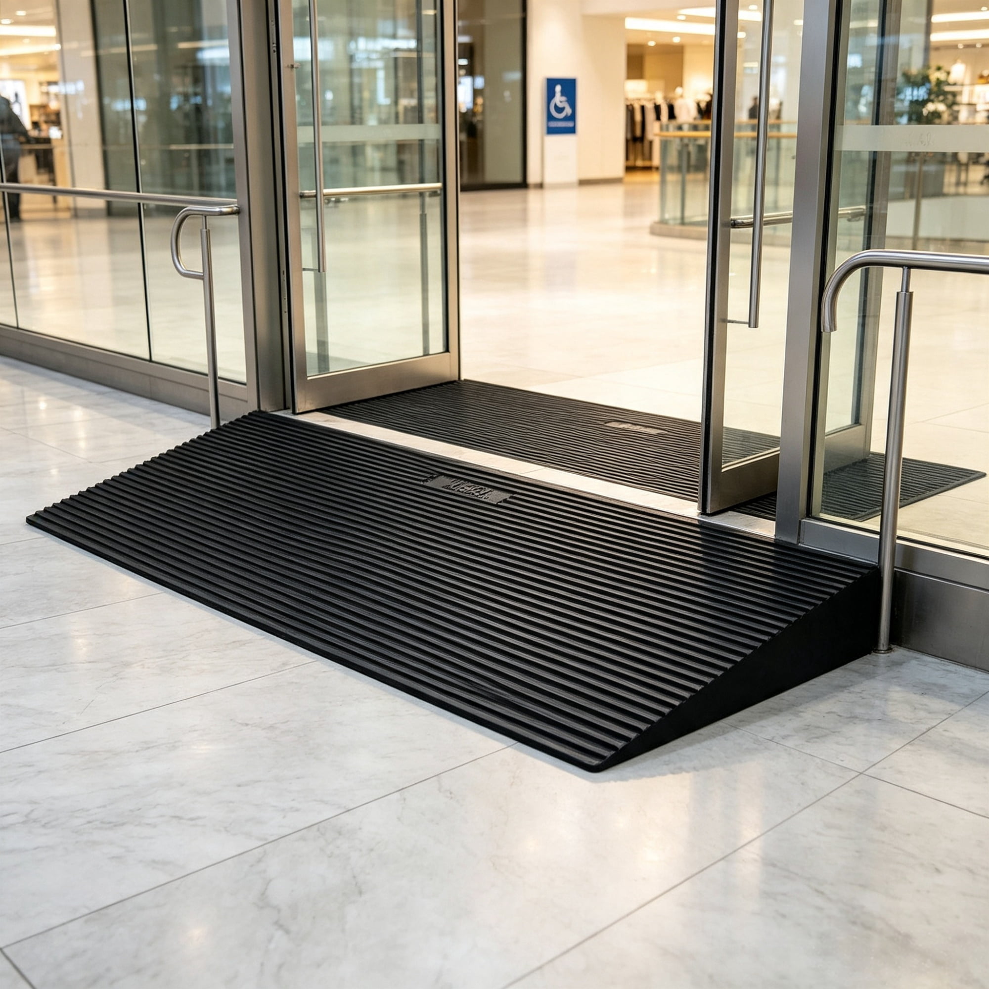 35.4" Wide Rubber Threshold Ramp (1.6" Rise), Cuttable Wheelchair Slope
