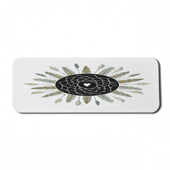 Mandala Computer Mouse Pad, Illustration of Dream Catcher with a Heart Colorful Feathers Round Bohemian Design, Rectangle Non-Slip Rubber Mousepad Large, 31" x 12", Multicolor, by Ambesonne