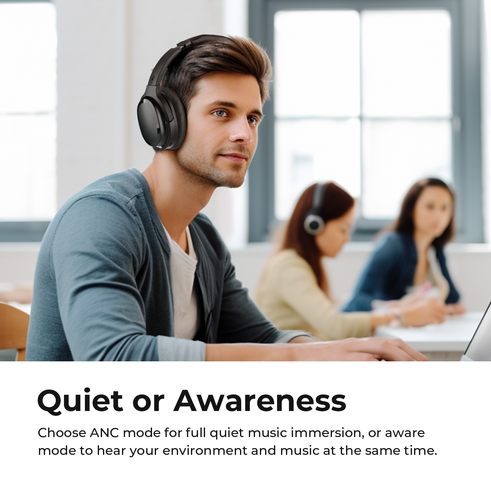 COWIN Active Noise Cancelling Bluetooth Headphones, Black photo 5