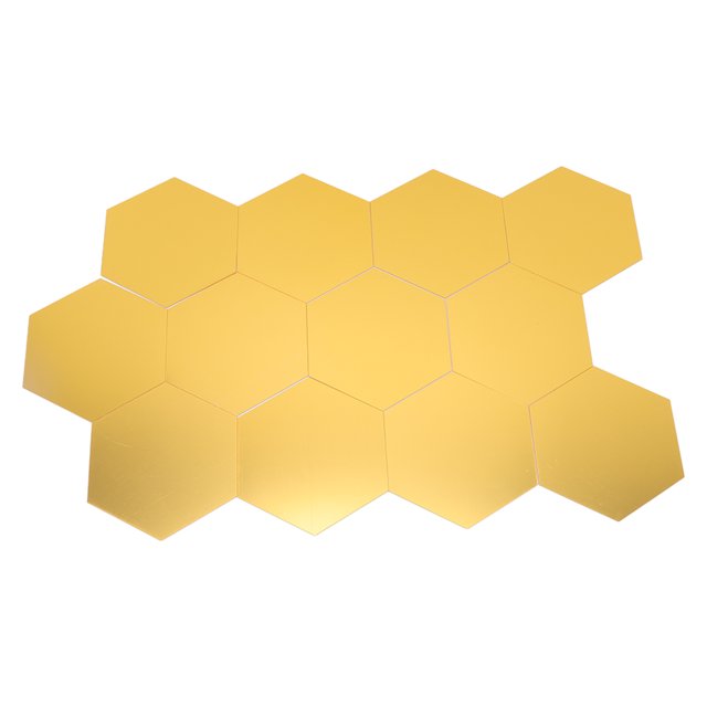 12 pegatinas de pared con espejo, forma hexagonal dorada, espejo acrílico grande, calcomanía de pared para cocina, baño, dormitorio, sala de estar, dorado, XL: 15cm