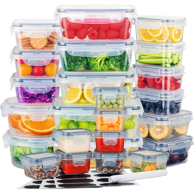 Stelive 24 pcs Food Storage Container Set, Leak Proof Lunch Boxes, BPA-Free Clear Plastic Storage Containers for Home & Kitchen Organization with Labels & Pen