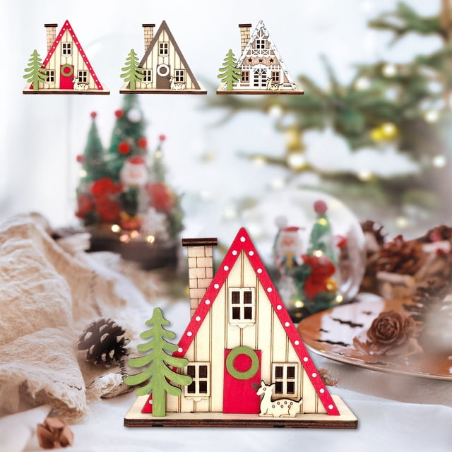 Fiudx Adorno Navideño de Madera con Luz, Exquisito Diseño Tallado, Iluminación Led Integrada, Acogedor, Ideal para Fiestas, Ideal Como Regalo, 12 X 10,2 X 5 Cm.