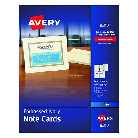 Avery Ink Jet Embossed Note Cards, 4-1/4" x 5-1/2, Ivory, 60 Cards & Envelopes/Box (8317)