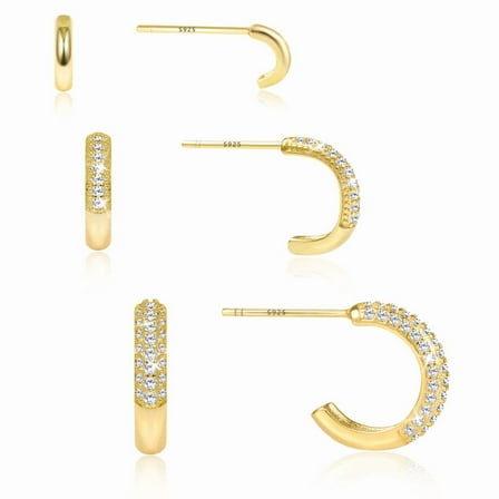 Alexcraft Chunky Open Hoop Earrings for Women 14K Gold Plated Hoops Huggie C Shaped Round Hoop Earrings Thick Hoops Earrings for Women Jewelry Gift