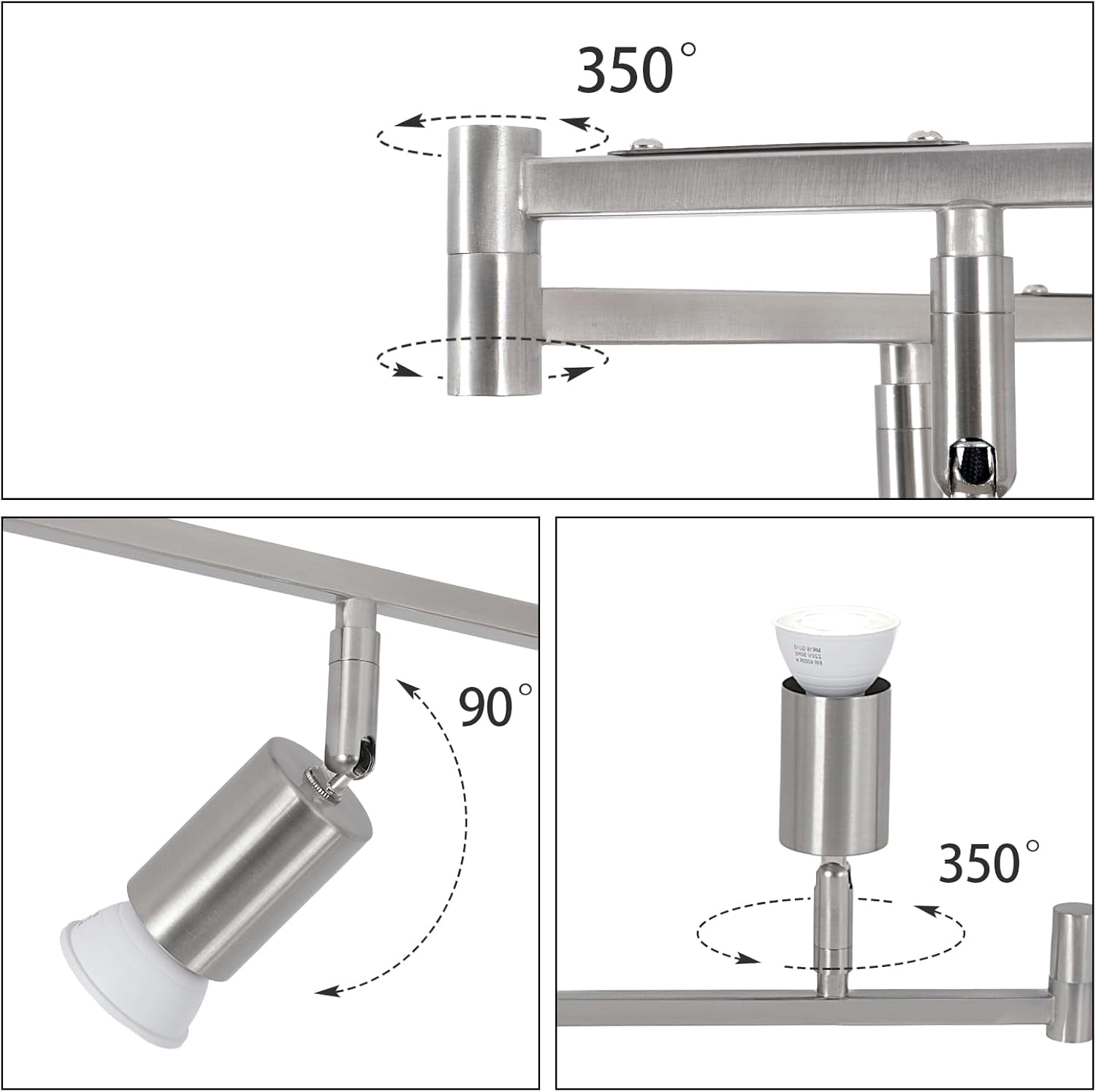 6-Light Nickel Track Lighting Fixture Ceiling, Modern LED Track Lighting with Flexible Foldable Arm and Rotatable Light Head, Adjustable Ceiling Light for Kitchen Islands, Dining Rooms