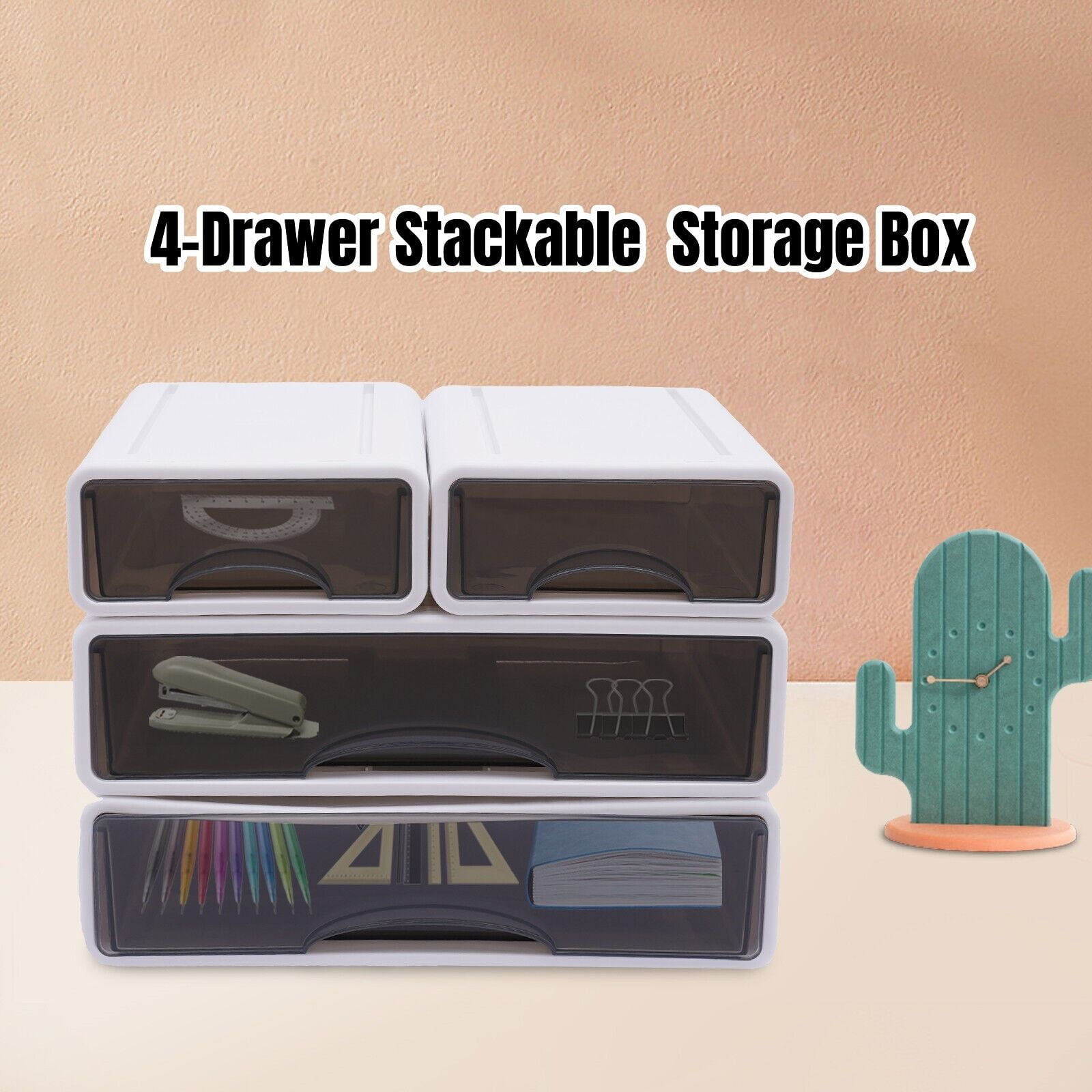 TFCFL Stackable 4Drawer Storage Box Office Bedroom Desktop Organizer