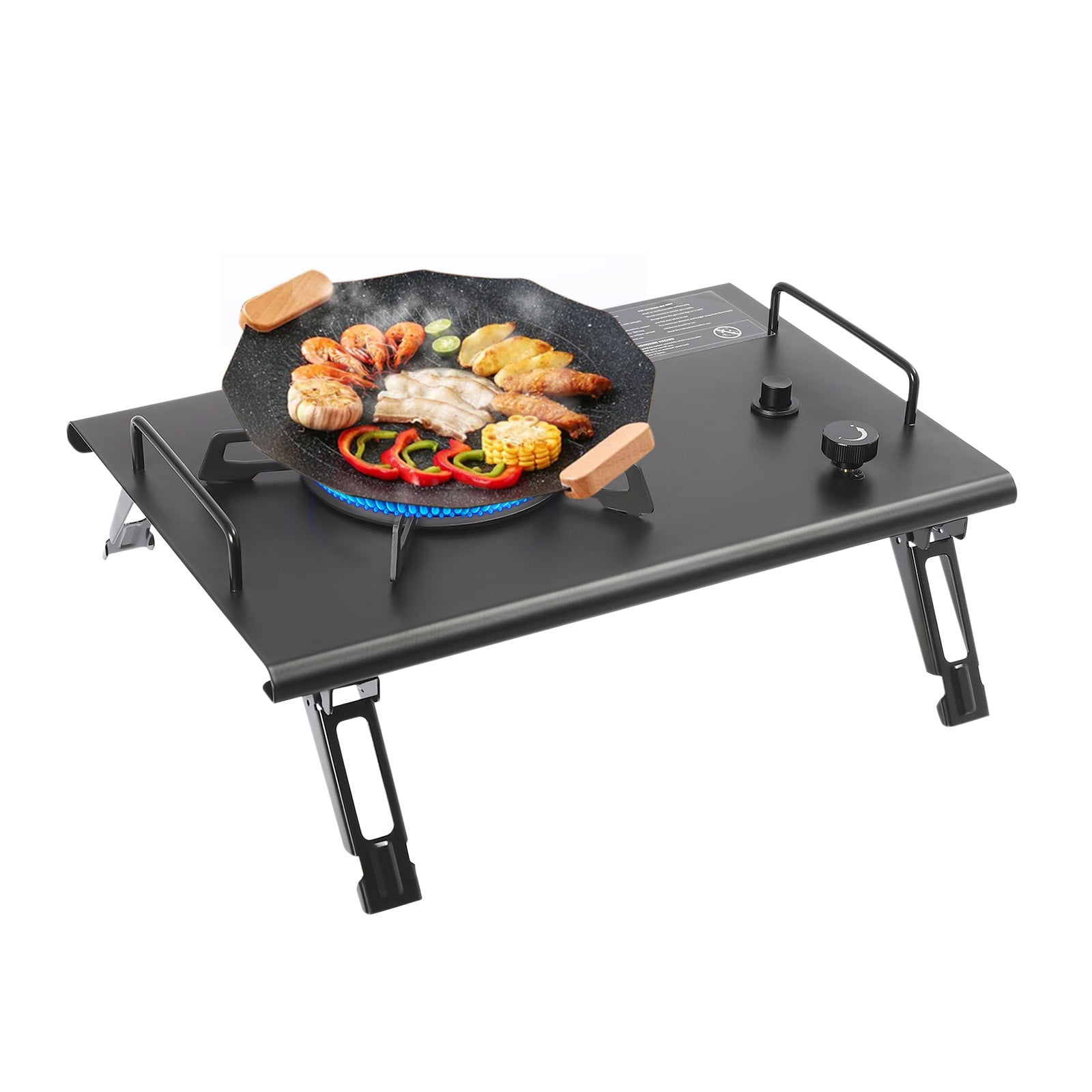 Portable Folding Outdoor Gas Stove, Camping Burner Cooker with Electronic Ignition, Outdoor Camping Cooking Stove for Camping, Hiking or Exploring (Black)