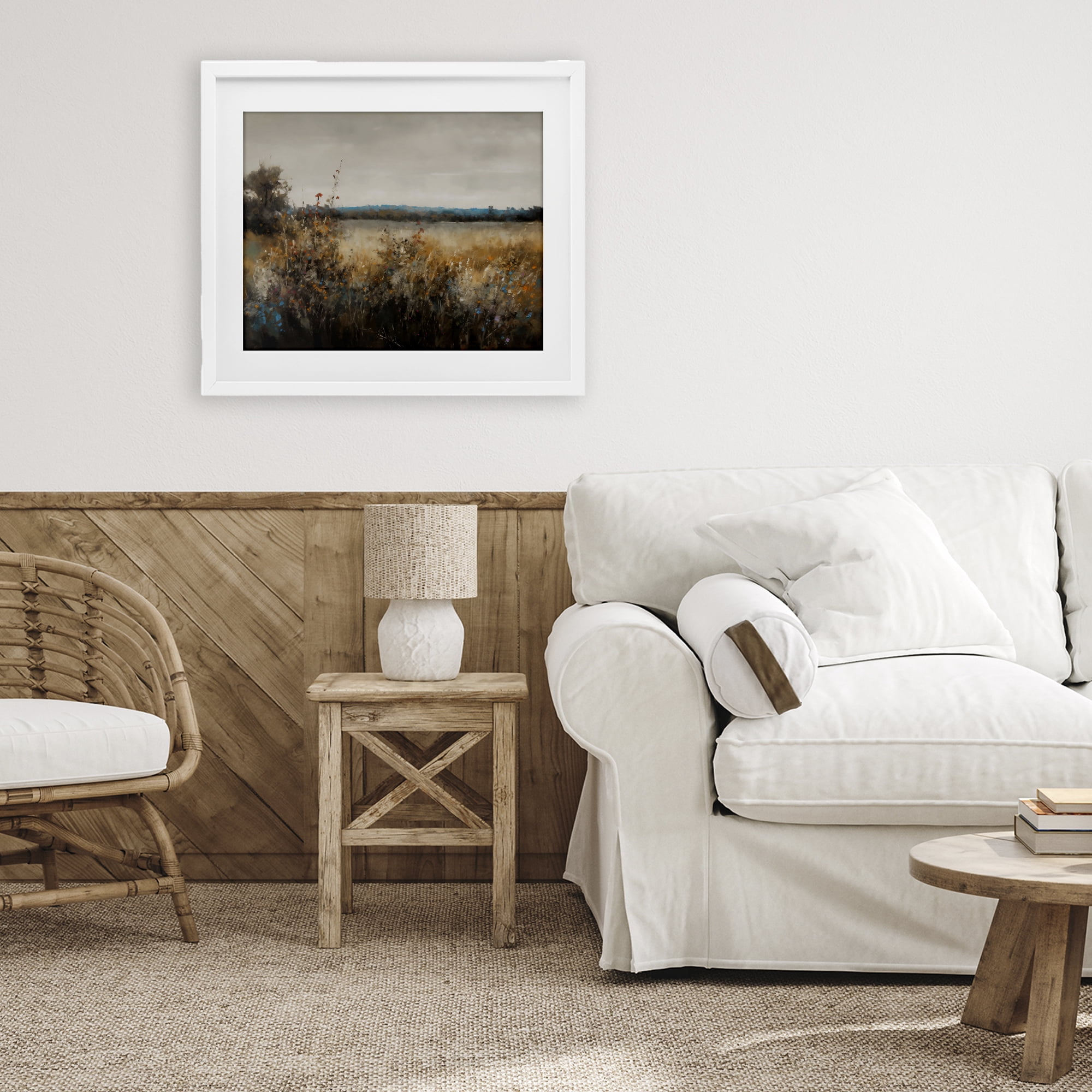 Stupell Industries Abstract Grunge Meadow White Framed Print Under Glass, design by Creative Studio