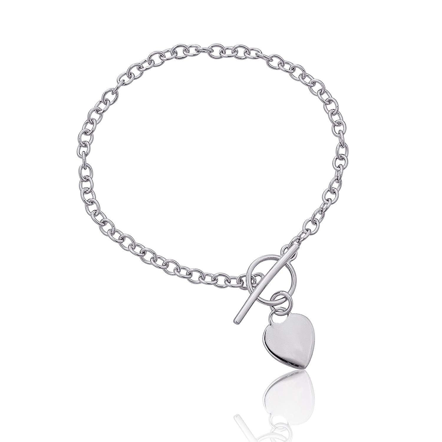 Decadence Sterling Silver Heart Charm Toggle Bracelet