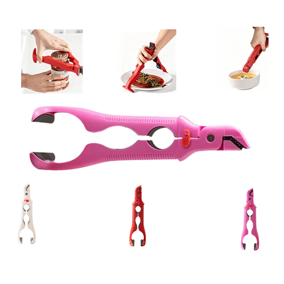3 In 1 Heat Resistant Silicones Bowl Clamp Ergonomic Nonslip Grip Plate Gripper Tongs For Hot Dishes Bowl Kitchen Tool(Pink)