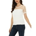 thumbnail image 4 of INSPIRE CHIC Women's Mesh Panel Dots Round Neck Short Sleeve Blouse Top L White, 4 of 5