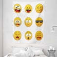 thumbnail image 1 of Emoji Tapestry, Happy Smiley Angry Furious Sad Face Expressions with Glasses Moods Cartoon Like Print, Wall Hanging for Bedroom Living Room Dorm Decor, 60W X 80L Inches, Yellow, by Ambesonne, 1 of 2
