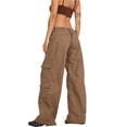 thumbnail image 4 of Seyurigaoka Women Juniors Cargo Pants 2000s Aesthetic Grunge Solid Color Straight Leg Baggy Trousers with Multiple Pockets Streetwear, 4 of 5
