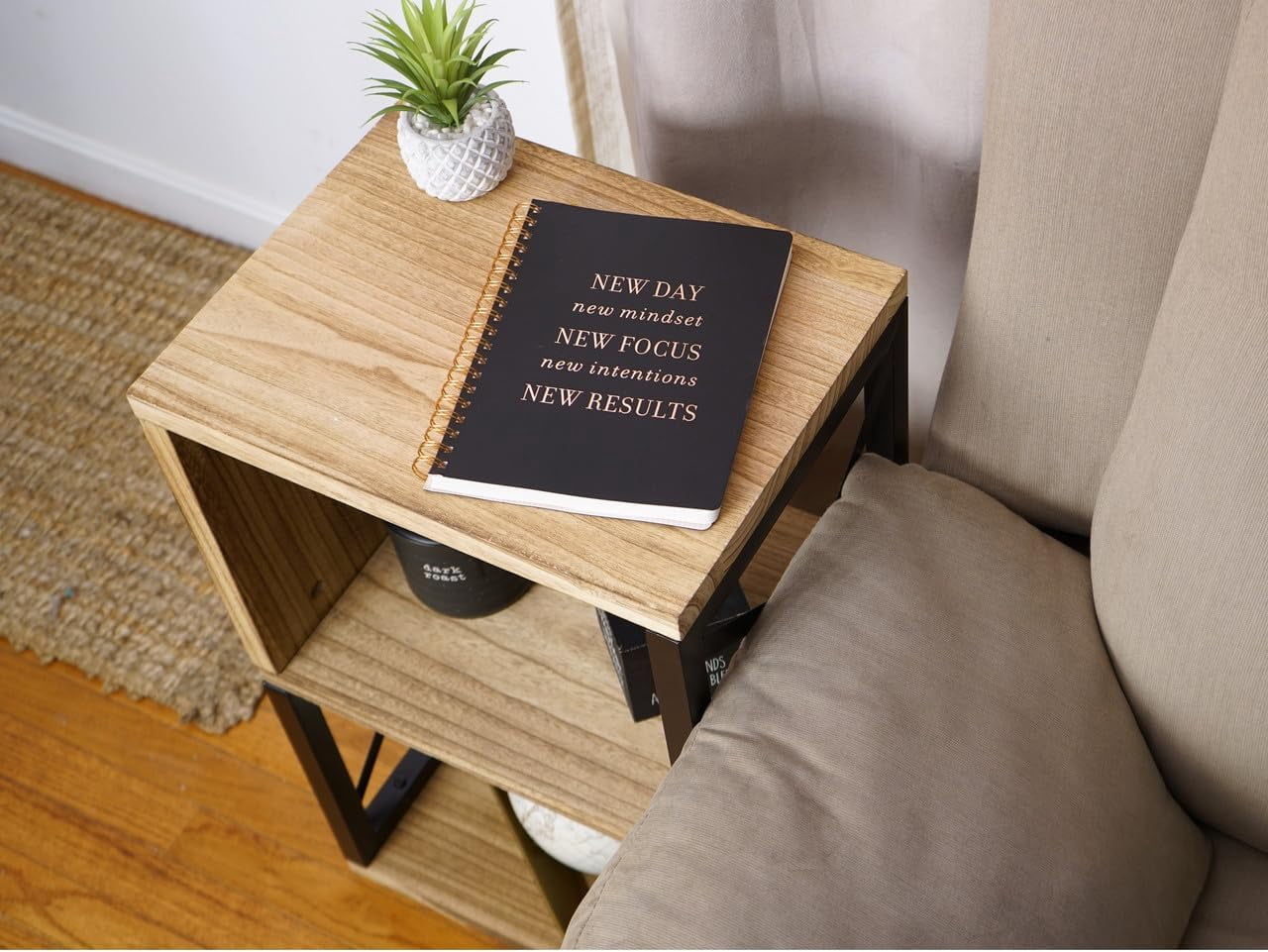 Premium Home 30” Tall Wood Side Table with Shelf – Narrow End Table, Natural Finish