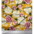 thumbnail image 1 of Soimoi Gold Cotton Jersey Fabric Leaves,White Floral & Rose Flower Print Fabric by The Yard 58 Inch Wide, 1 of 1