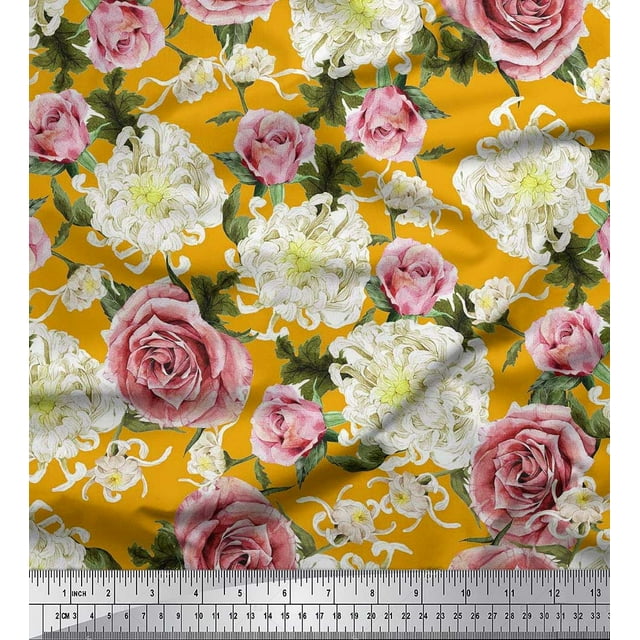 soimoi-gold-cotton-jersey-fabric-leaves-white-floral-rose-flower
