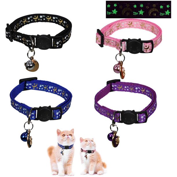 4 Pack Breakaway Cat Collar with Glow in The Dark Adjustable Kitten
