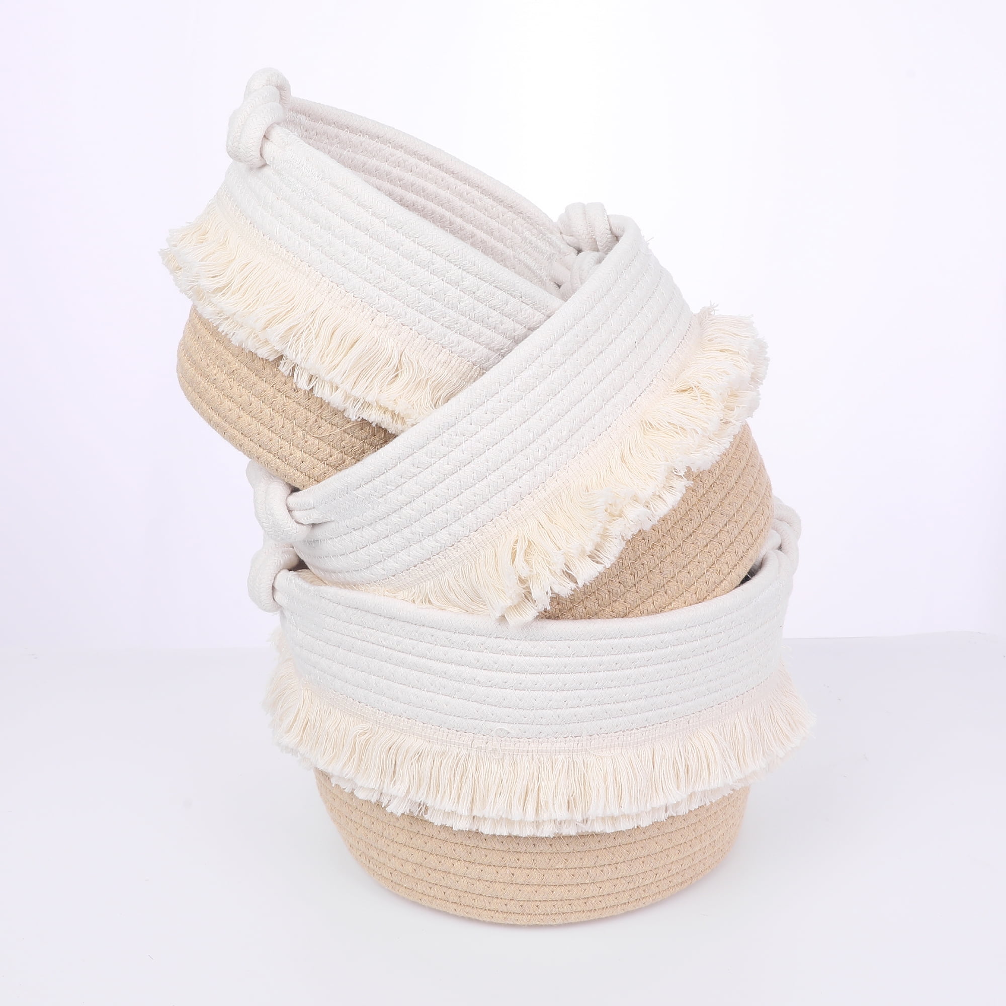 Unique Bargains 3 Pack Storage Basket Shelf Storage Bin Organizer Bin for Home White Brown