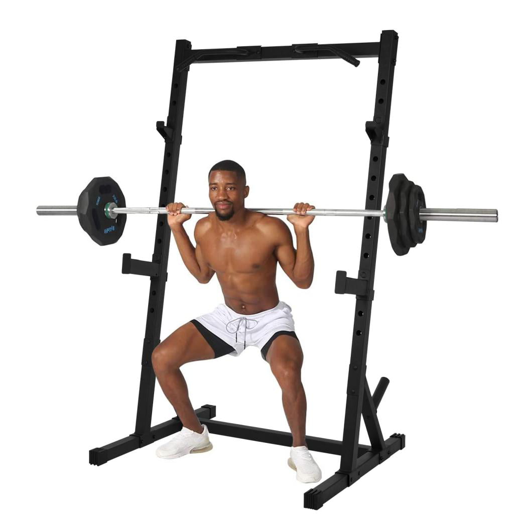 Power Lifting Cage Weight Rack Squat Press Fitness Pull Up Olympic Plate Storage