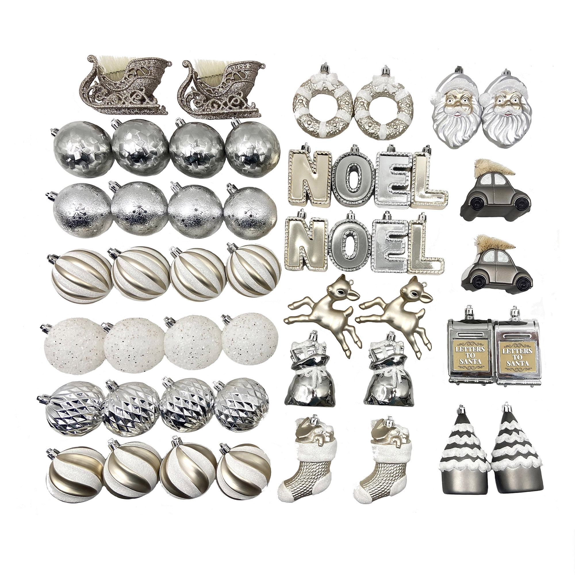 Lot de 50 décorations emblématiques de Noël incassables Holiday Time, gris/or/argent/blanc Mesure 2,76 po de diamètre
