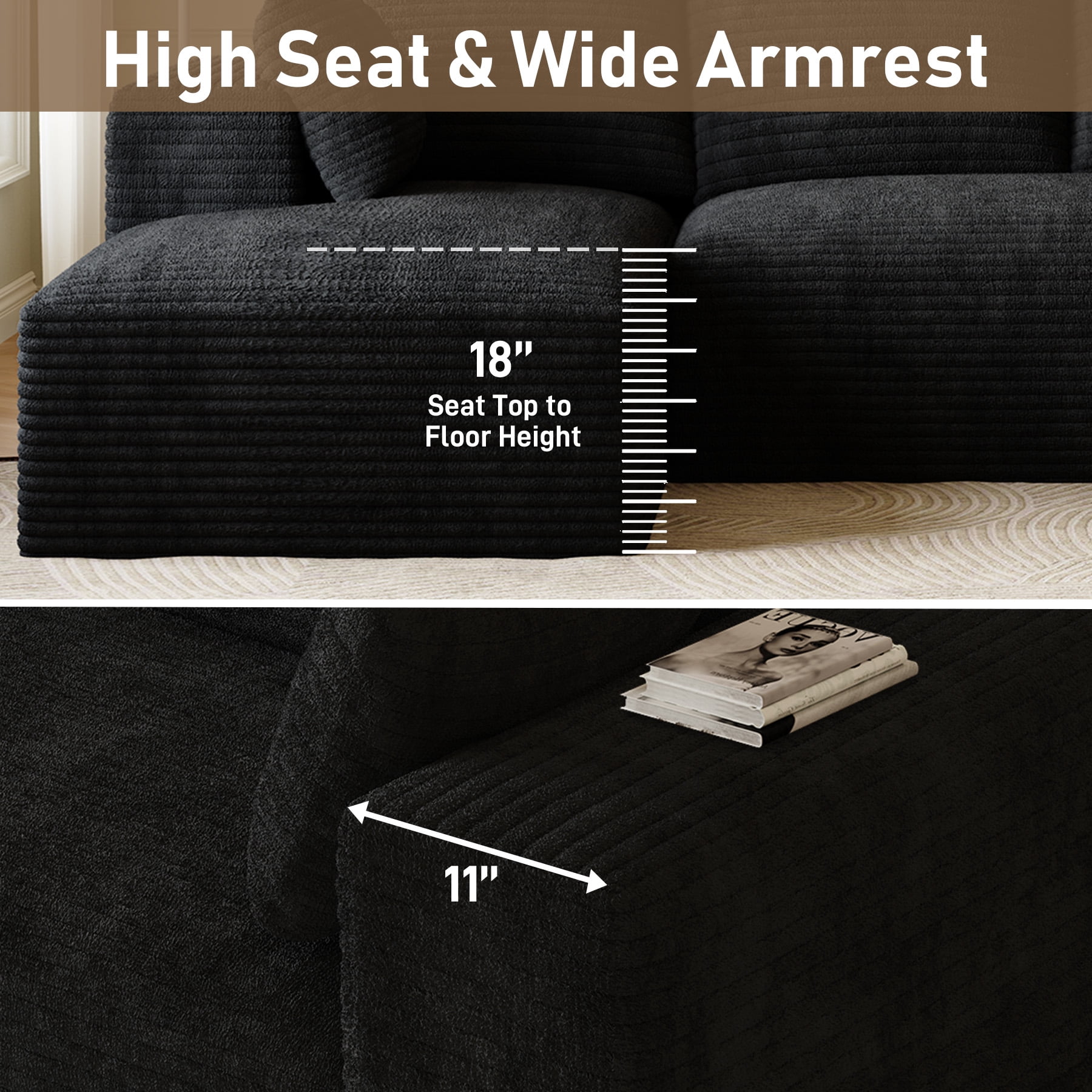 Wiilayok 107" Cloud Sectional Couch with L-Shape Chaise,Modern Modular Sofa with Deep Seat, Comfy Boneless Upholstered Couches for Living Room Bedroom,Black