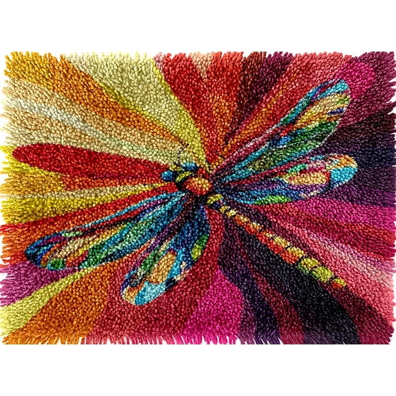 Dragonfly Latch Hook Rug Kits Colorful Printed Crochet Yarn DIY Hooking Latch Kit Carpet Rug Cover Mat for Christmas Chair Cushion Floor Decor 52x38cm(2)
