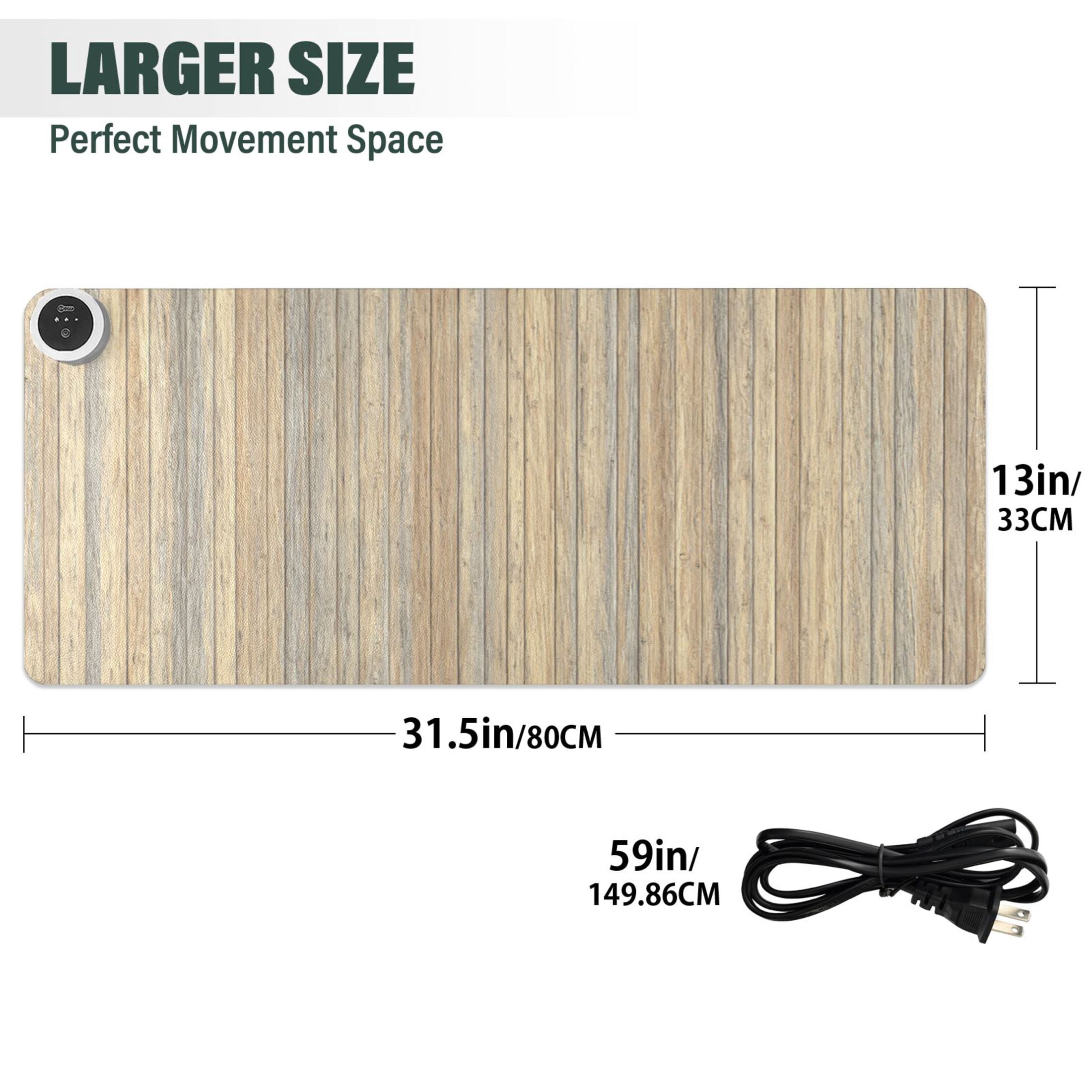 Large Heated Desk Mat Mouse Pad 31.5"x13"PU Leather Graphene Heating Desk Warmer with 3 Temperature Settings 110V US Plug Non-Slip Warm Pad for Home, Office, and Gaming Warm Beige Wood Pattern